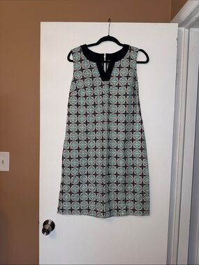 Talbots Sleeveless Mini Shift Dress in Mint and Blue Trim